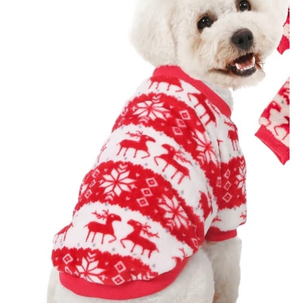 NEW Dog Size XXL Christmas Sweater Reindeer Snowflake Red‎ White Plush